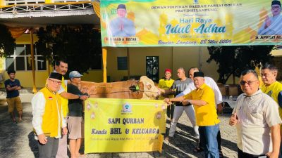 65 Hewan Kurban Disembelih Golkar Lampung, Didistribusikan ke Kaum Dhuafa